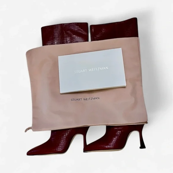Stuart Weitzman Red Croc-Pattern Heeled Boots - Picture 7 of 8